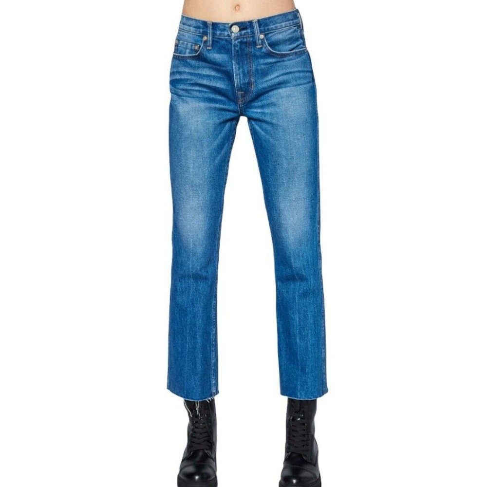 NOEND Farrah Kick Flare Ankle Jeans Frayed Hem Blue Sz 27 Retails $158 Made USA